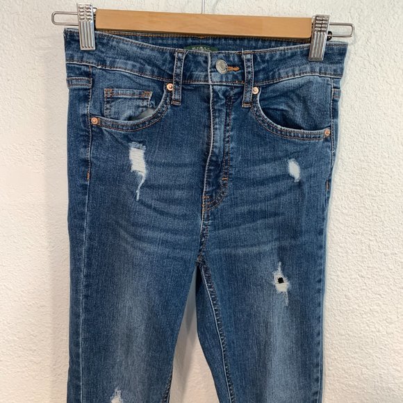 Wild Fable Highest Rise Skinny Jeans Blue Stretch Distressed Holes 24x28 Size 00 - Picture 6 of 10